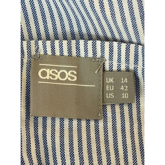 ASOS Dress Size 10 Stripe Hi Low Hem One Shoulder Blue Summer Vacation Ruffle - Picture 4 of 7